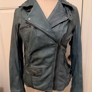 Women's Lucky Brand Jade Vintage Blue Leather Jacket